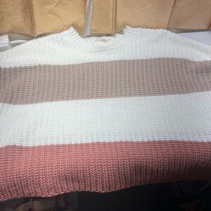 moon & madison Colorblock Knit Sweater - Cream, Brown, Pink